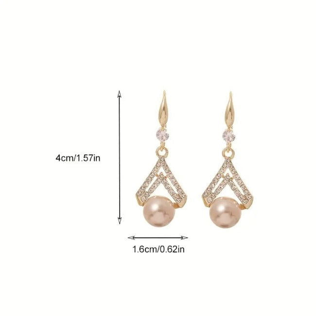Elegant Style Faux Pearl Geometric Shape Drop Earrings Champagne - Miessential