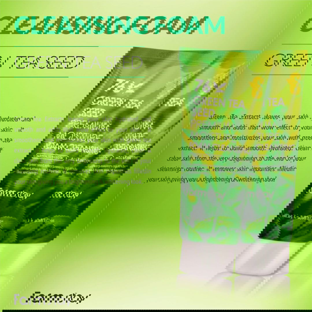 Farmstay 76 Green Tea Seed Premium Moisture Foam Cleansing - Miessential