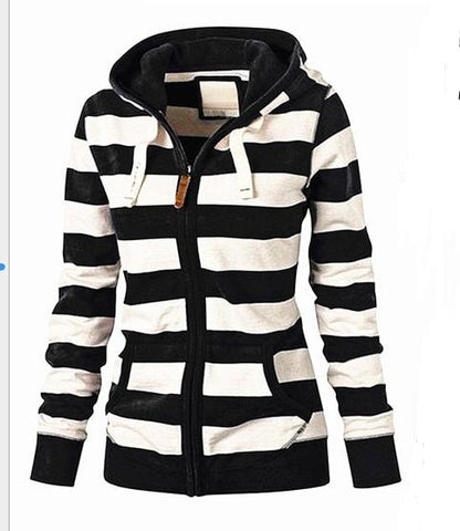 Hooded large size long sleeve striped sweater MiessentialStore