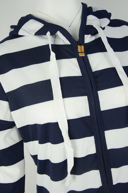 Hooded large size long sleeve striped sweater MiessentialStore