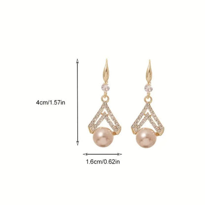 Elegant Style Faux Pearl Geometric Shape Drop  Earrings Champagne