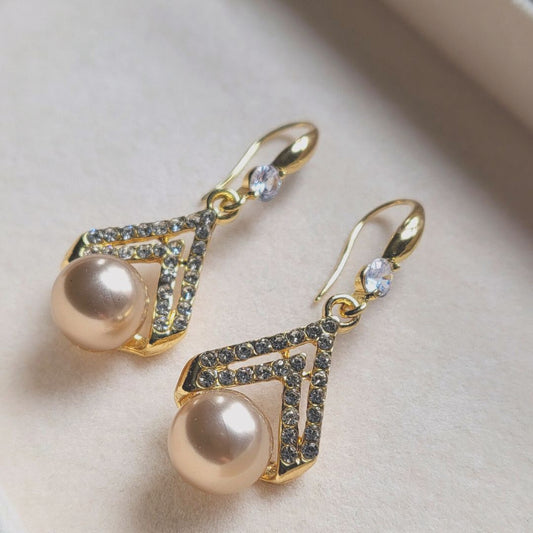 Elegant Style Faux Pearl Geometric Shape Drop  Earrings Champagne