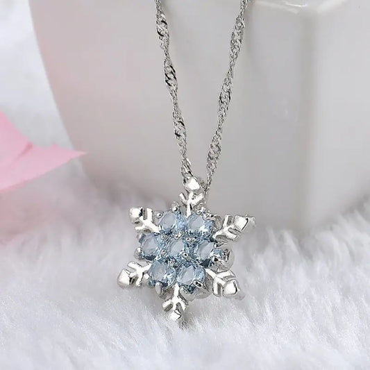 Snowflakes Unique Romantic Blue Crystal Pendant Necklace