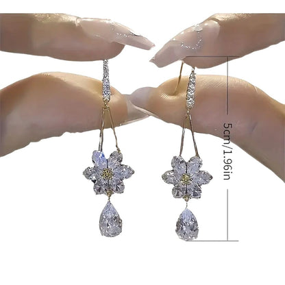 Water Drop Crystal Flower Earrings