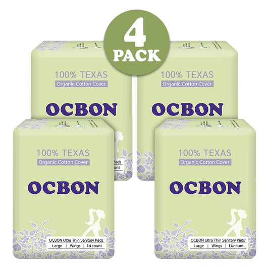 OCBON Ultra Thin Sanitary Pads 4-Pack (Large 28cm, 56 Counts)
